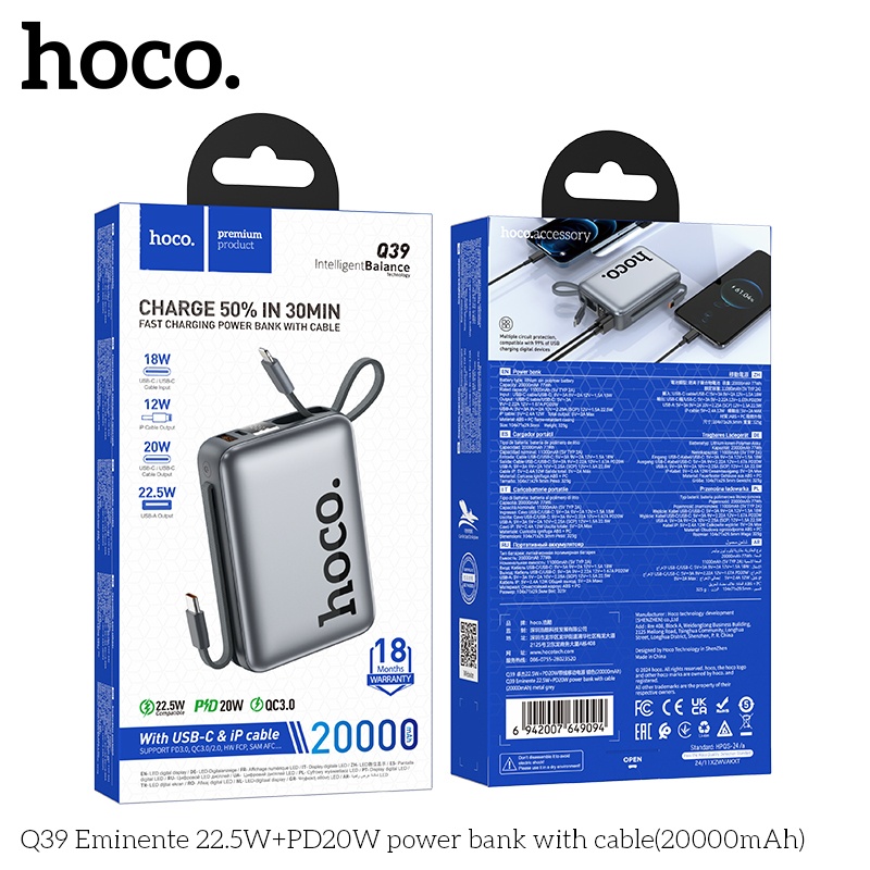 Pin sạc dự phòng sạc nhanh hoco Q39 20.000mAh 22.5W+PD20W