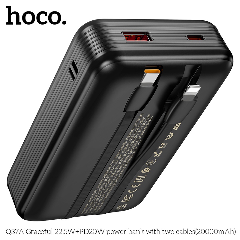 Pin sạc dự phòng sạc nhanh có dây Hoco Q37A 20.000mAh 22.5WW+PD20W (1 dây ip 1 dây typec)