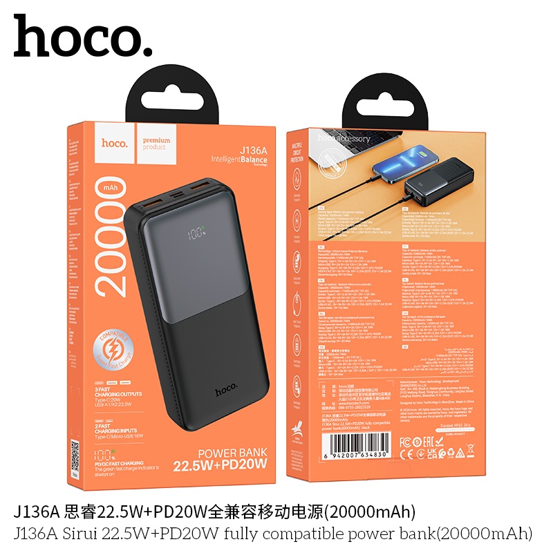 Pin sạc dự phòng sạc nhanh Hoco J136A 22.5W+PD20W (20.000mah)