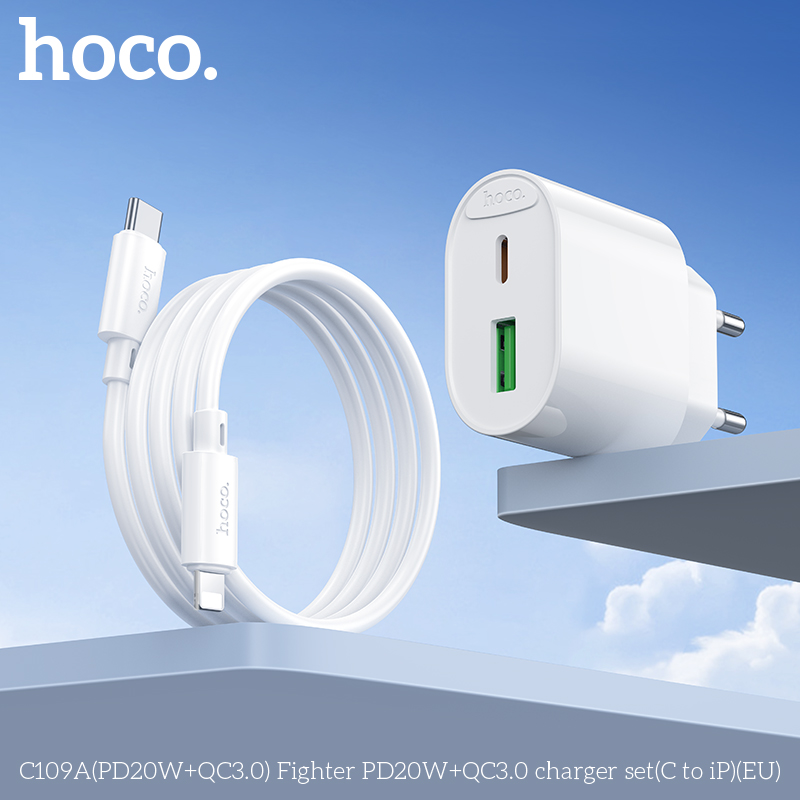 Bộ củ cáp sạc nhanh 2 cổng PD20W+QC3.0 Hoco C109/C109A Typec - Lightning