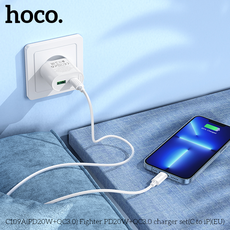 Bộ củ cáp sạc nhanh 2 cổng PD20W+QC3.0 Hoco C109/C109A Typec - Lightning