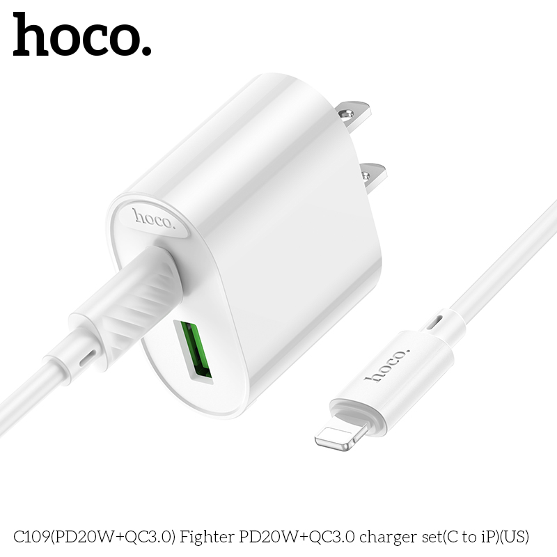Bộ củ cáp sạc nhanh 2 cổng PD20W+QC3.0 Hoco C109/C109A Typec - Lightning