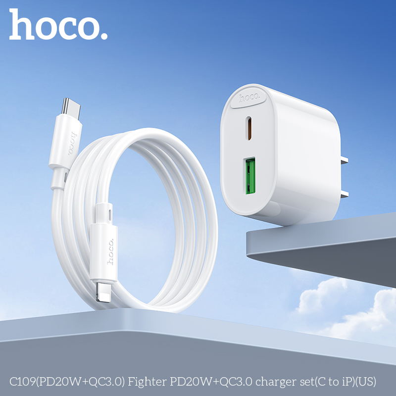 Bộ củ cáp sạc nhanh 2 cổng PD20W+QC3.0 Hoco C109/C109A Typec - Lightning