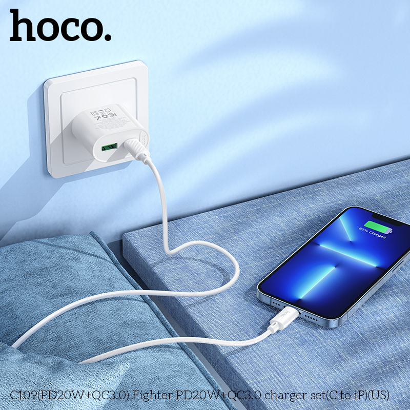 Bộ củ cáp sạc nhanh 2 cổng PD20W+QC3.0 Hoco C109/C109A Typec - Lightning