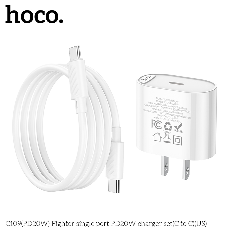 Bộ củ cáp sạc nhanh PD20W Hoco C109/C109A TypeC to Ip