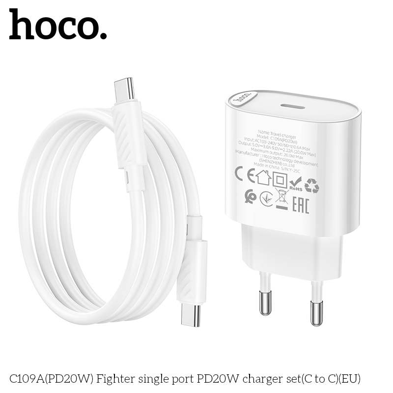 Bộ củ cáp sạc nhanh PD20W Hoco C109/C109A TypeC to TypeC