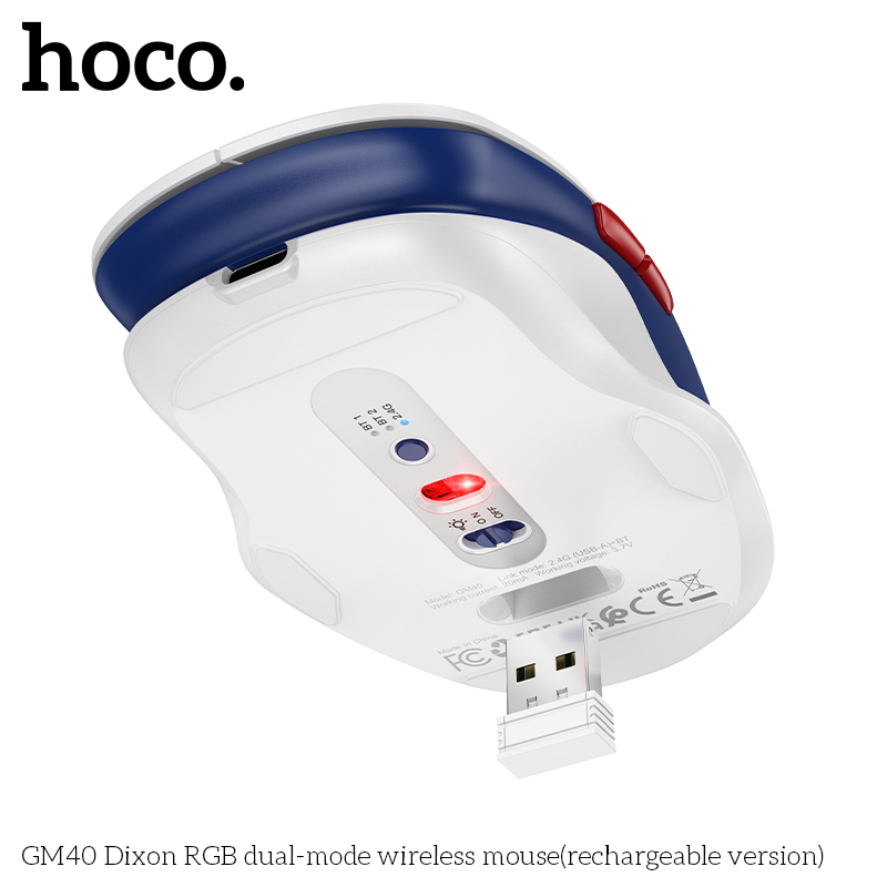 Chuột không dây chế độ kép Hoco GM40 Dixon RGB (phiên bản có thể sạc lại)