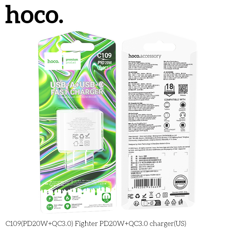 Củ sạc nhanh 2 cổng PD20W+QC3.0 Hoco C109/C109A