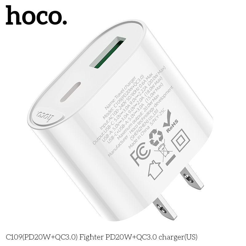 Củ sạc nhanh 2 cổng PD20W+QC3.0 Hoco C109/C109A