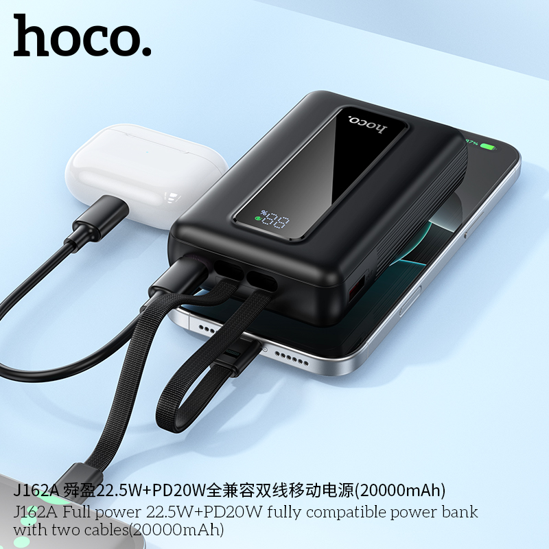 Pin dự phòng Hoco J162A công suất tối đa 22,5W + PD20W hai dây cáp (20000mAh)