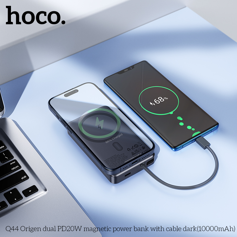 Pin dự phòng từ tính Q44 Origen Dual PD20W kèm cáp màu tối (10000mAh)