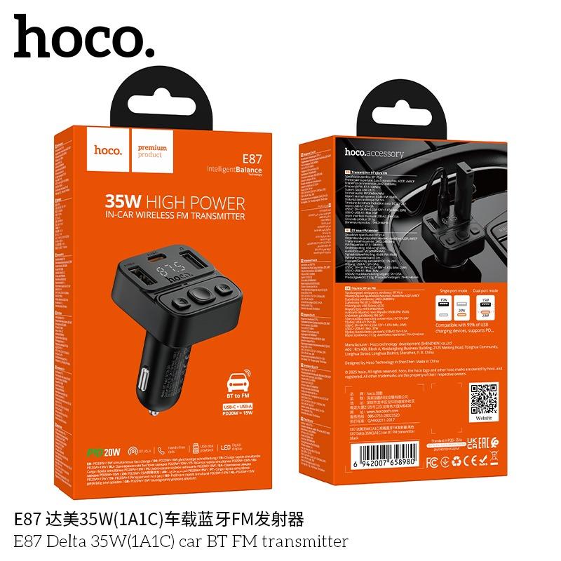 TẨU SẠC HOCO KÈM PHÁT FM BT Ô TÔ E87 35W 