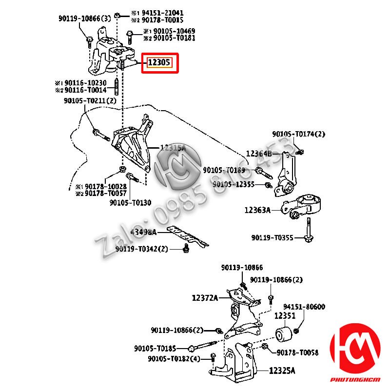 Cao su chân máy RH Vios - hãng TOYOTA | 123050Y210