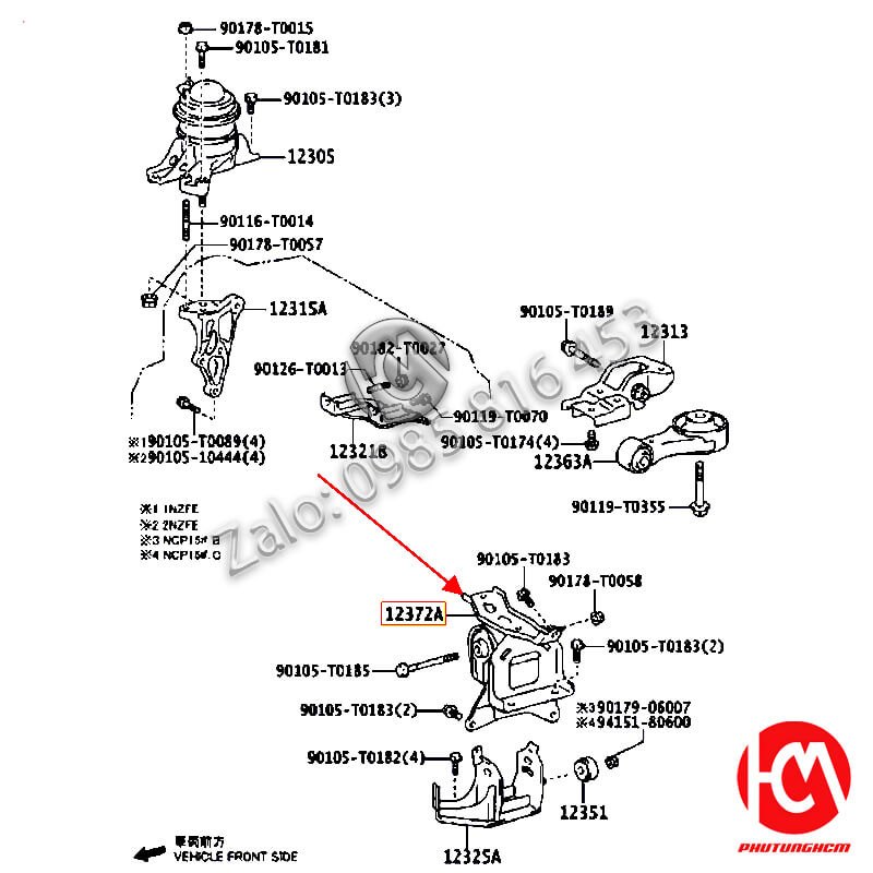 Cao su chân hộp số Vios - hàng NOK | 123720M130