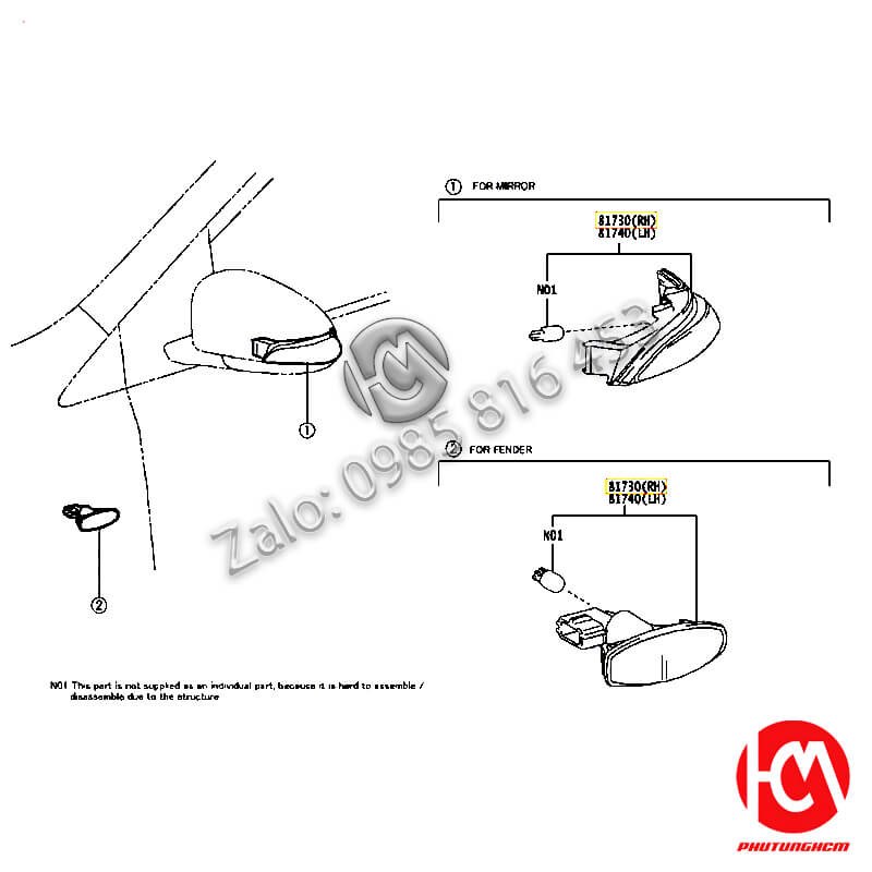 Đèn xi nhan kính chiếu hậu RH Vios - hàng OEM | 8173052100