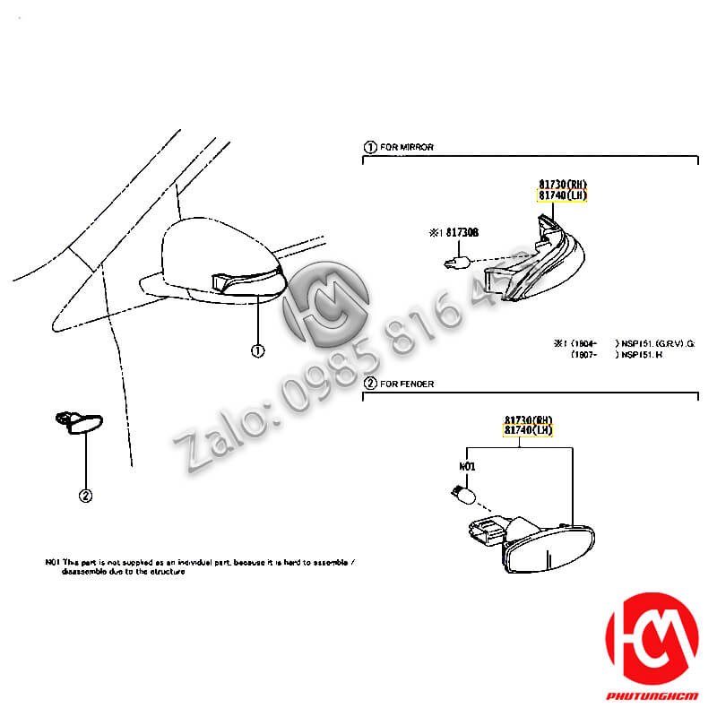 Đèn xi nhan kính chiếu hậu LH Vios - hàng OEM | 8174052050