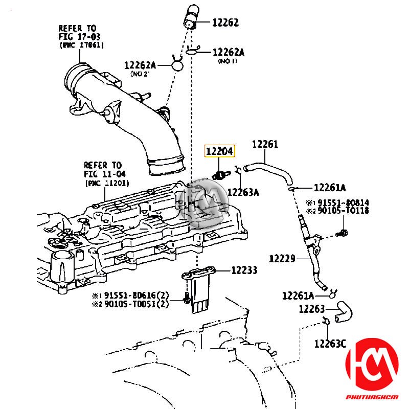 Van hồi lưu khí thải pcv Land cruiser prado - hãng TOYOTA | 122040C030