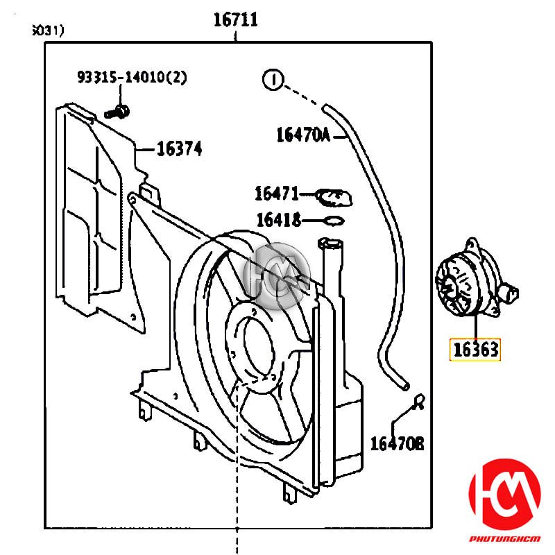 Mô tơ quạt két nước Vios 2014-2019- hãng TOYOTA | 163630Y050