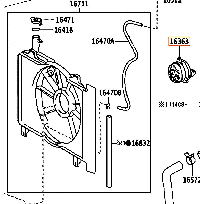 Mô tơ quạt két nước Vios - hãng TOYOTA | 163630Y040