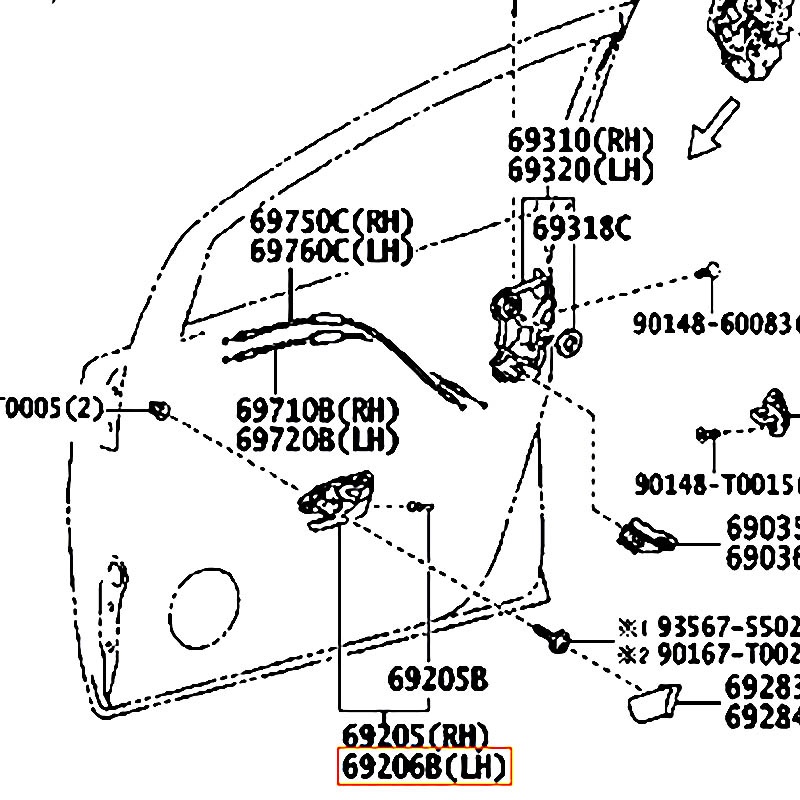 Tay mở cửa trước bên trong LH Fortuner - hãng TOYOTA | 692060K150C0