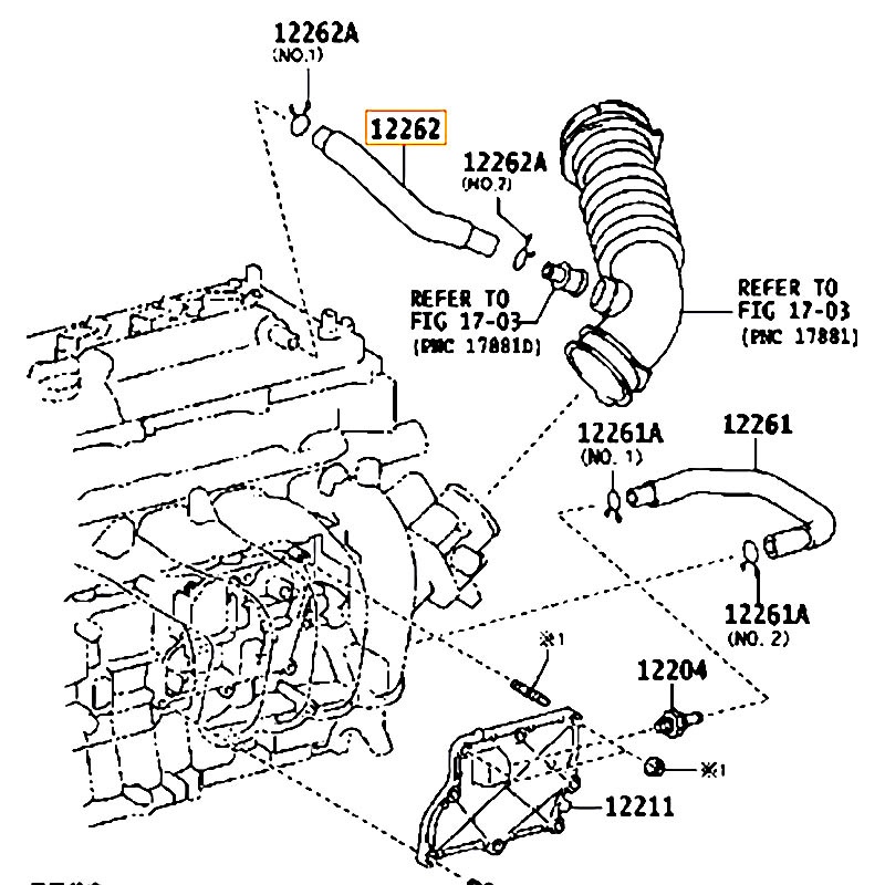 Ống hơi thừa Corolla - hãng TOYOTA | 122620T050