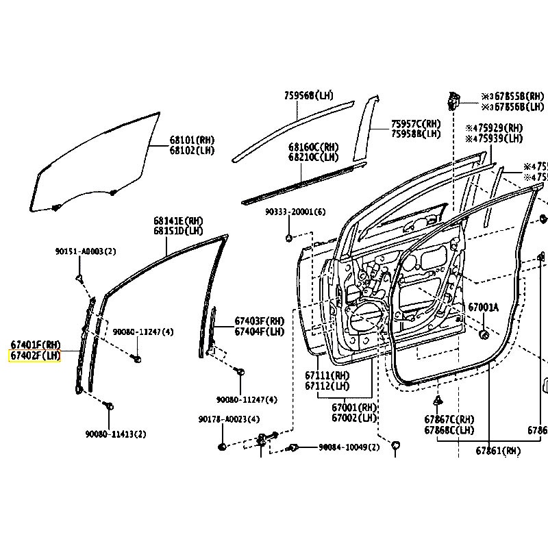 Xương dẫn hướng lên xuống kính cánh cửa trước trước LH Sienna - hãng TOYOTA | 6740208020