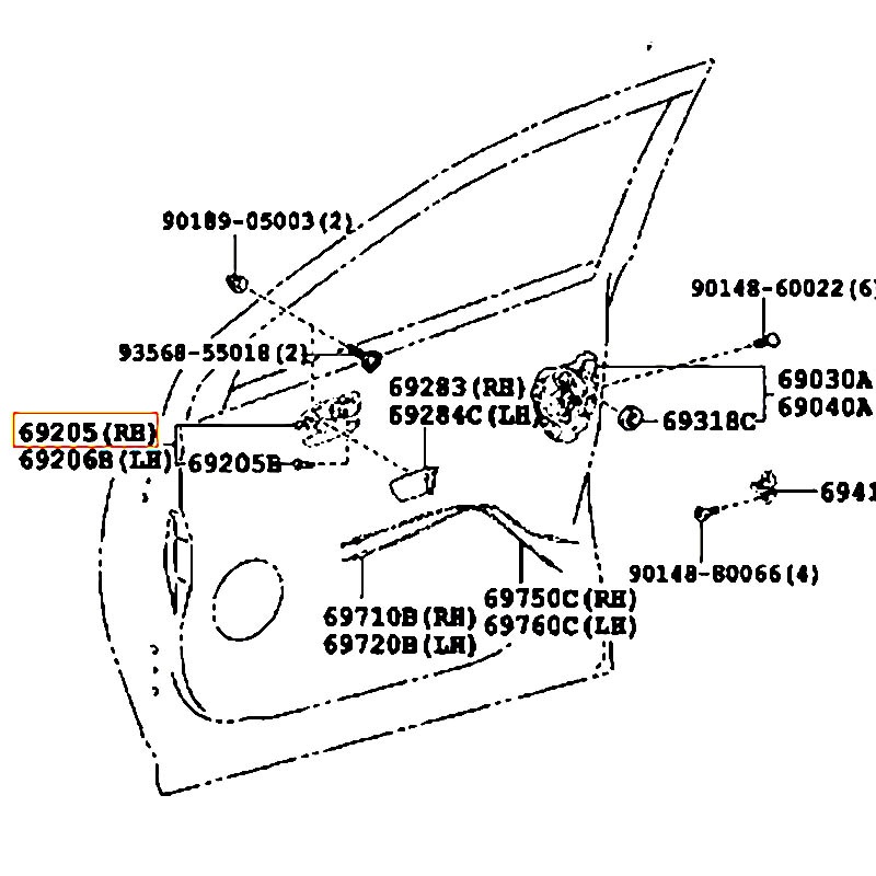 Tay mở cửa trước bên trong RH Corolla - hãng TOYOTA | 6920533111C0