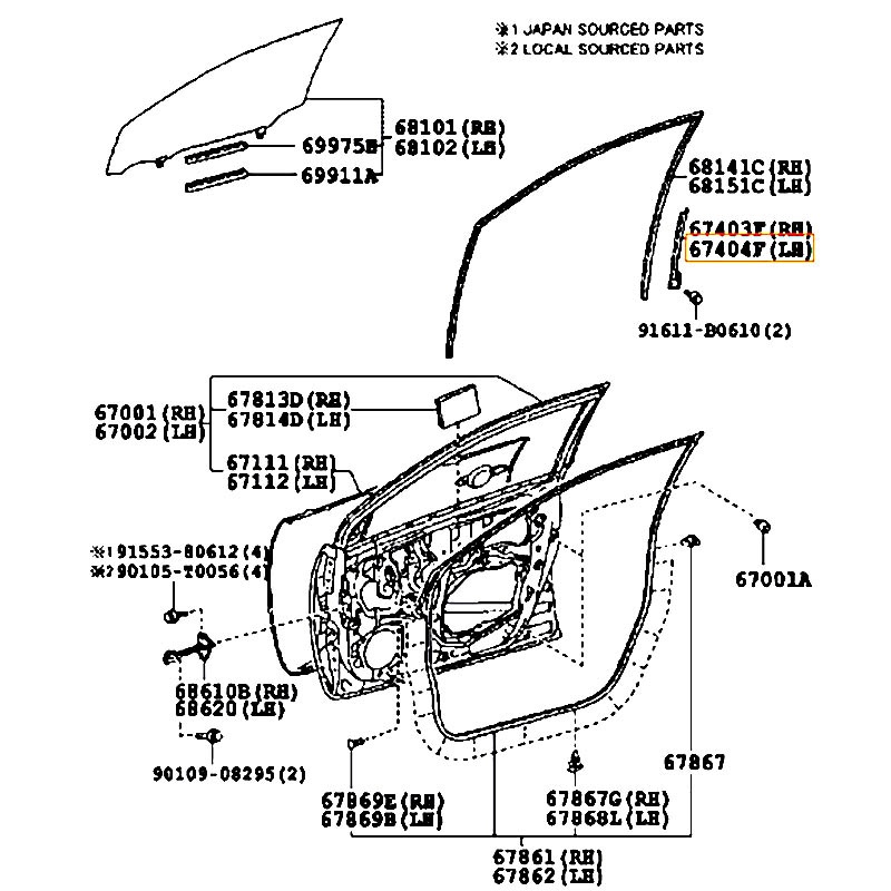 Xương dẫn hướng lên xuống kính cánh cửa trước sau LH Corolla - hãng TOYOTA | 6740402120