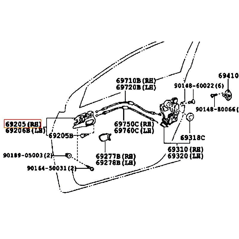 Tay mở cửa trước bên trong RH Corolla - hãng TOYOTA | 6920512220B6