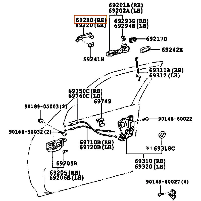 Tay mở cửa trước bên ngoài RH Corolla - hãng TOYOTA | 6921006060A0