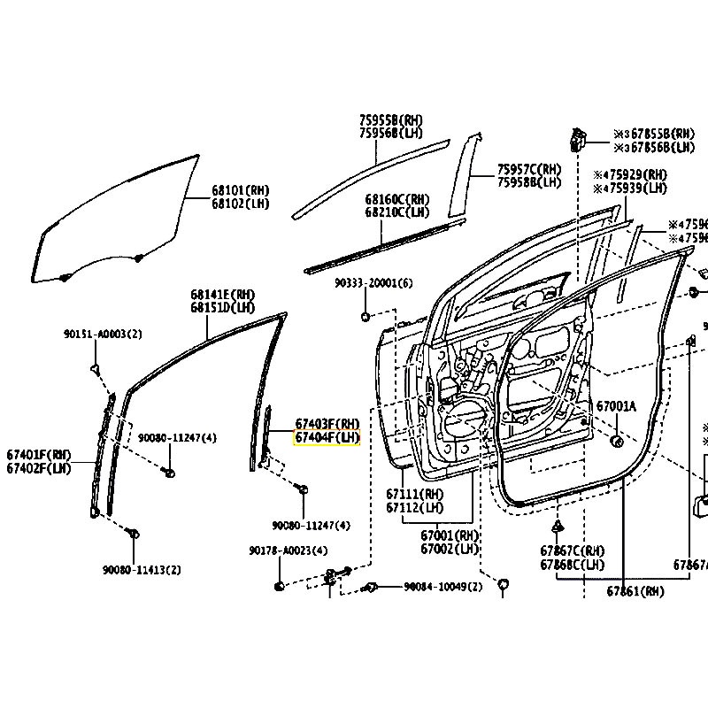 Xương dẫn hướng lên xuống kính cánh cửa trước sau LH Sienna - hãng TOYOTA | 6740408020