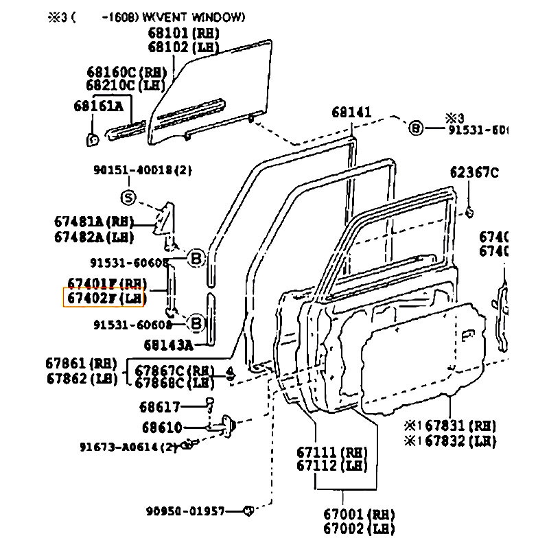 Xương dẫn hướng lên xuống kính cánh cửa trước trước LH Land cruiser - hãng TOYOTA | 6740290K00