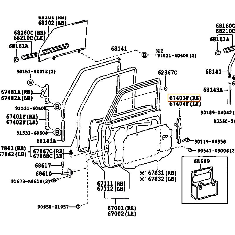 Xương dẫn hướng lên xuống kính cánh cửa trước sau RH Land cruiser - hãng TOYOTA | 6740360032