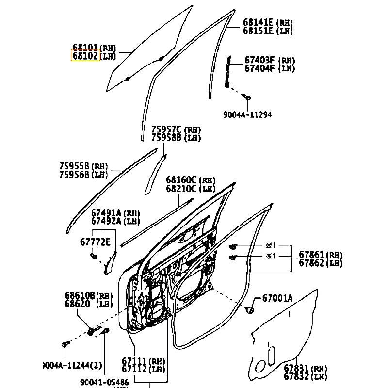 Kính cửa trước LH Avanza - hãng TOYOTA | 68102BZ211