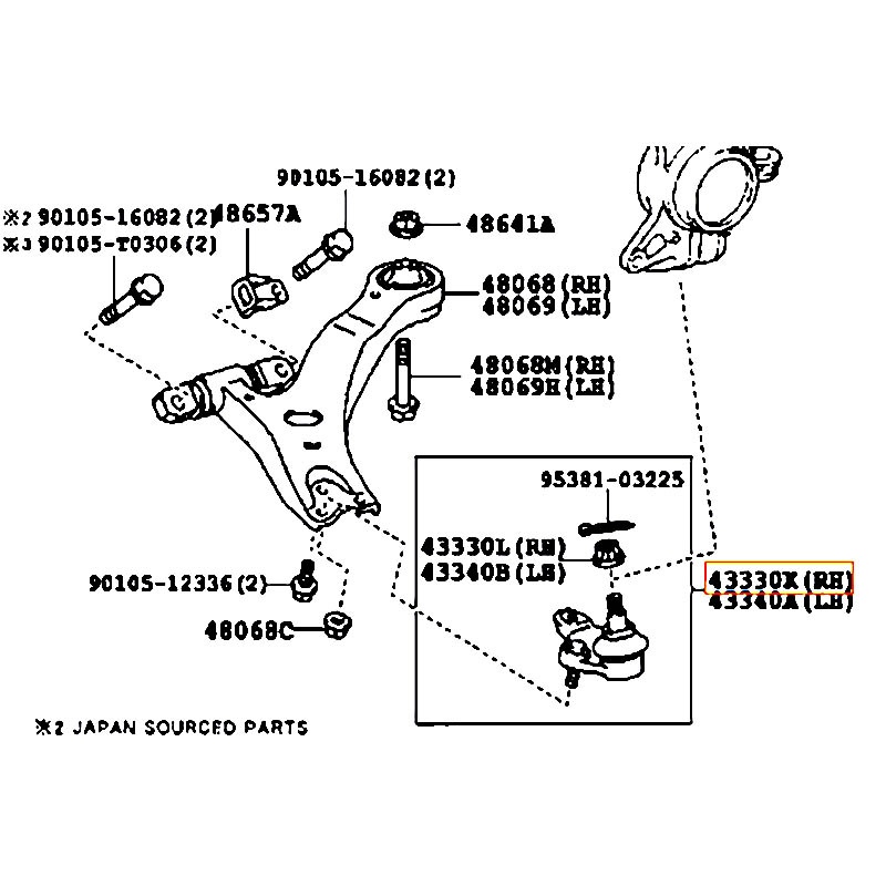 Rô tuyn trụ dưới RH Camry - hãng TOYOTA | 4333009580