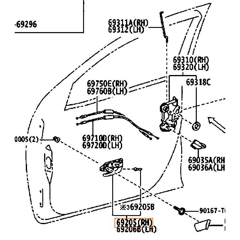 Tay mở cửa trước bên trong RH Hilux - hãng TOYOTA | 692050K100C1