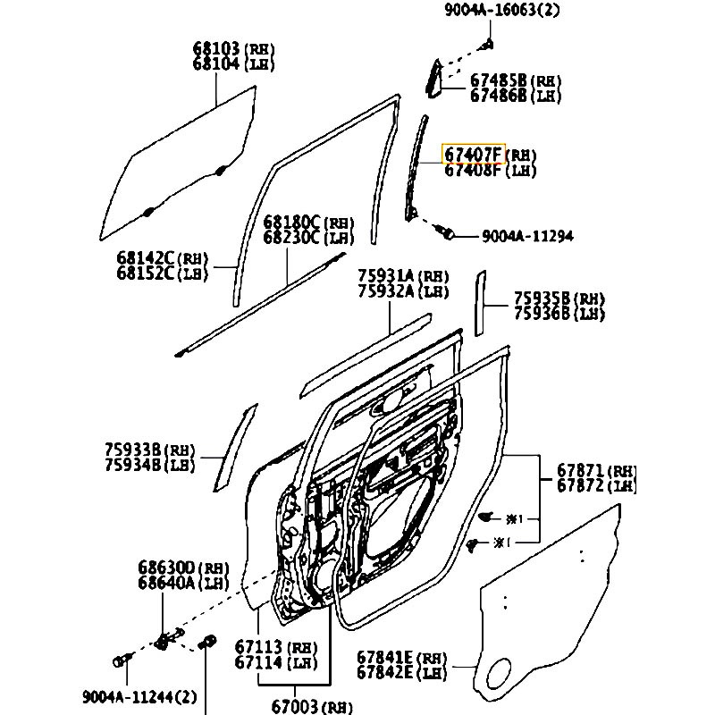 Xương dẫn hướng lên xuống kính cánh cửa sau RH Avanza - hãng TOYOTA | 67407BZ090