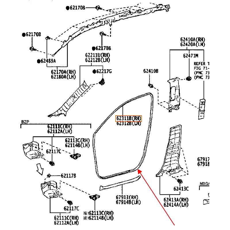 Ron thân xe trước Corolla Cross - hãng TOYOTA | 623110A010