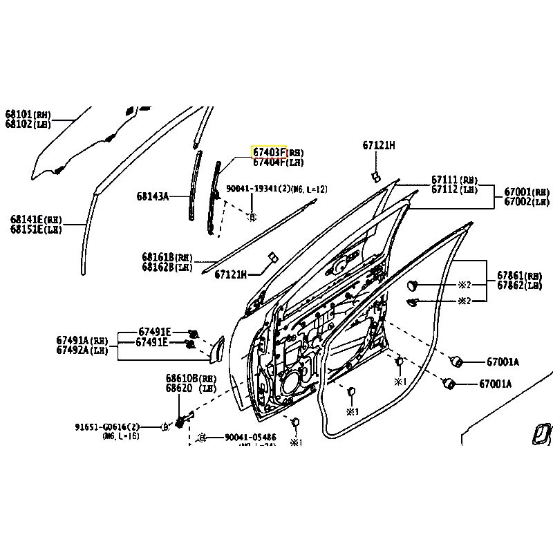 Xương dẫn hướng lên xuống kính cánh cửa trước sau RH Rush - hãng TOYOTA | 67403BZ160