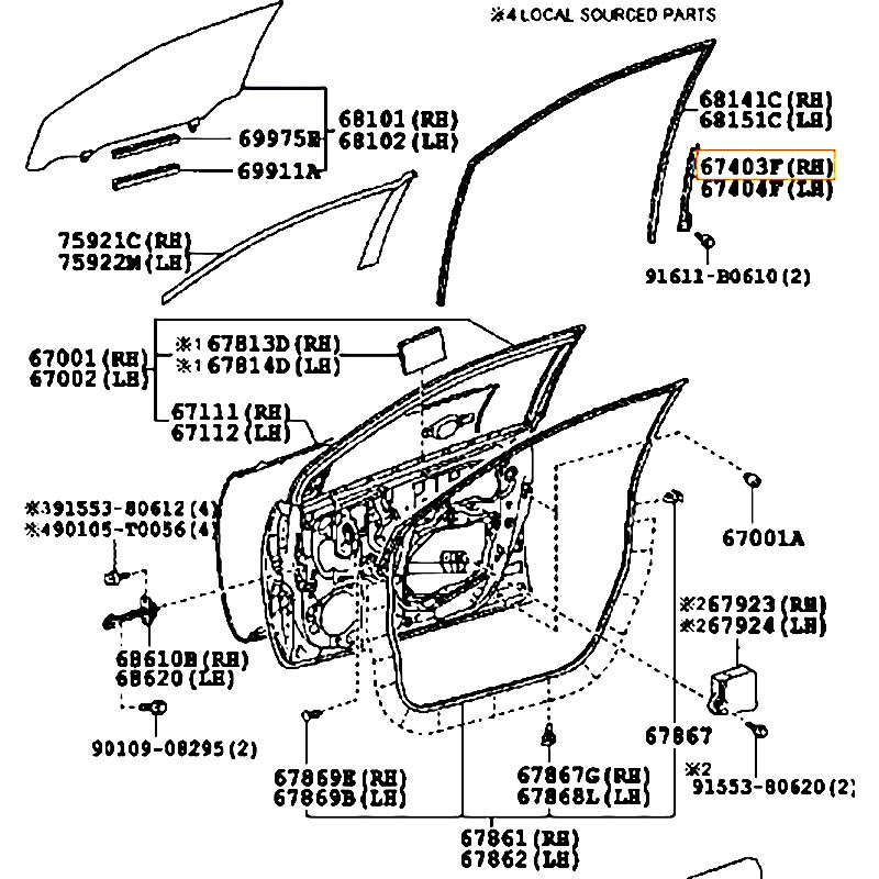 Xương dẫn hướng lên xuống kính cánh cửa trước sau RH Corolla - hãng TOYOTA | 6740302120