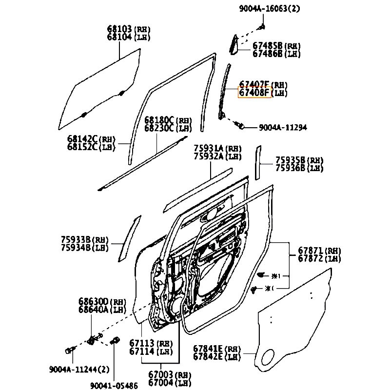 Xương dẫn hướng lên xuống kính cánh cửa sau LH Avanza - hãng TOYOTA | 67408BZ090