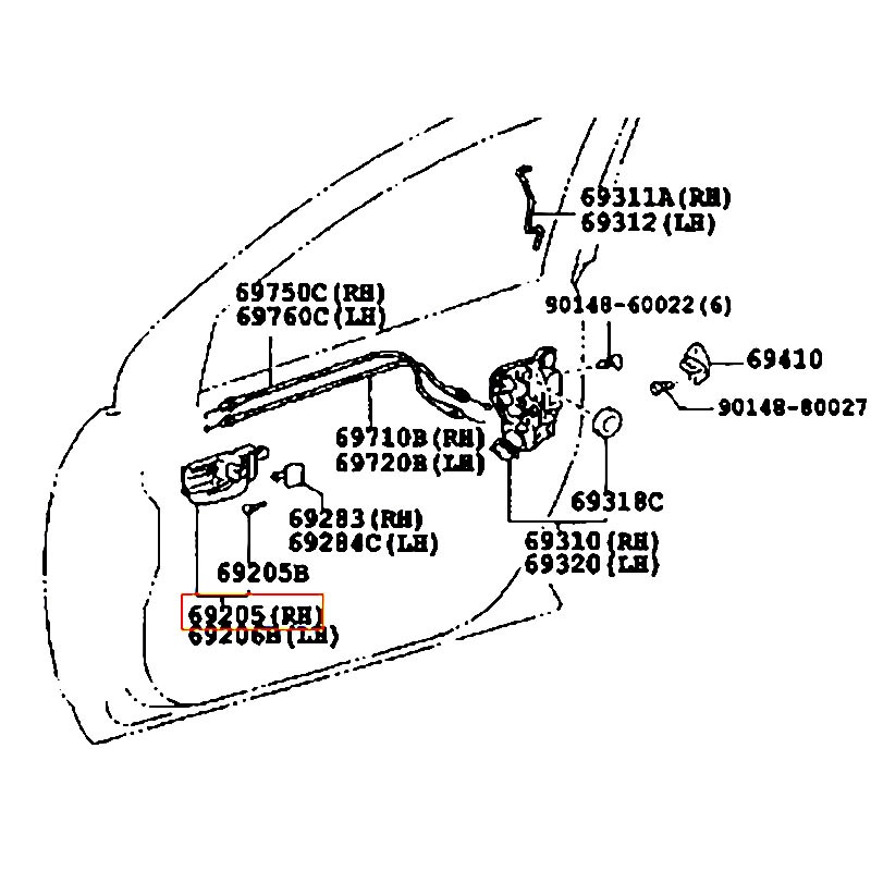 Tay mở cửa trước bên trong RH Corolla - hãng TOYOTA | 692050D070B0