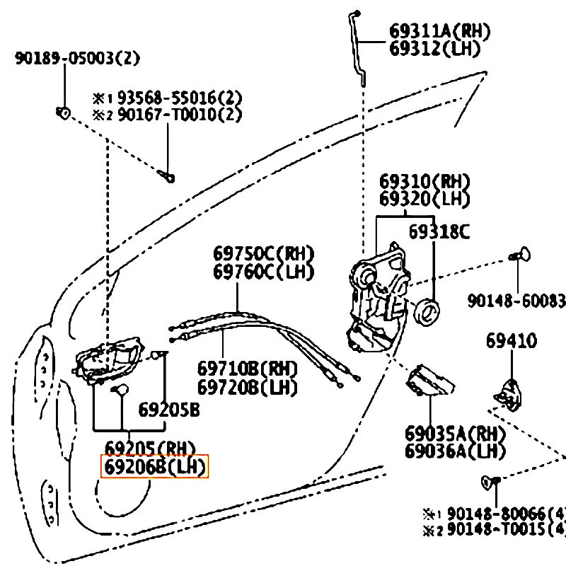 Tay mở cửa trước bên trong LH Corolla - hãng TOYOTA | 6920602280C0