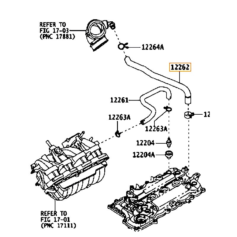 Ống hơi thừa Avanza - hãng TOYOTA | 12262BZ080