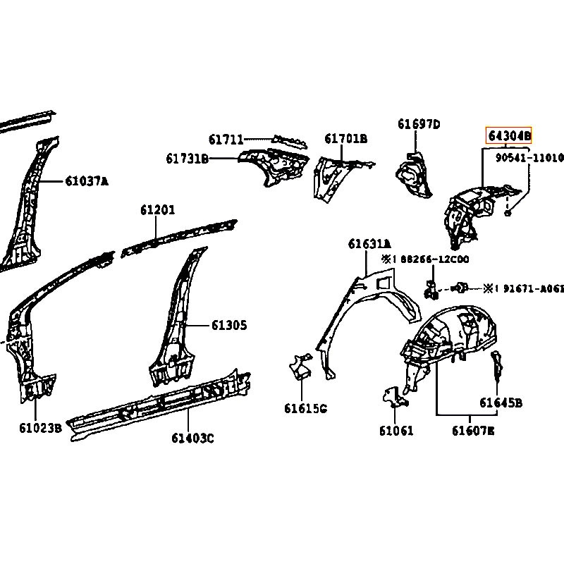 Xương đèn hậu RH Corolla - hãng TOYOTA | 6430402120