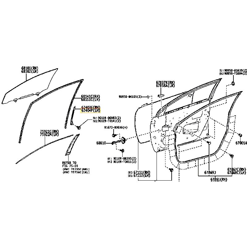 Xương dẫn hướng lên xuống kính cánh cửa trước sau LH Corolla - hãng TOYOTA | 6740402190