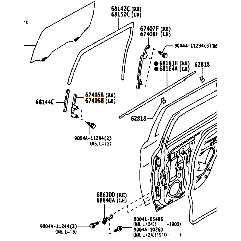 Xương dẫn hướng lên xuống kính cánh cửa trước trước LH Rush - hãng TOYOTA | 67406BZ060