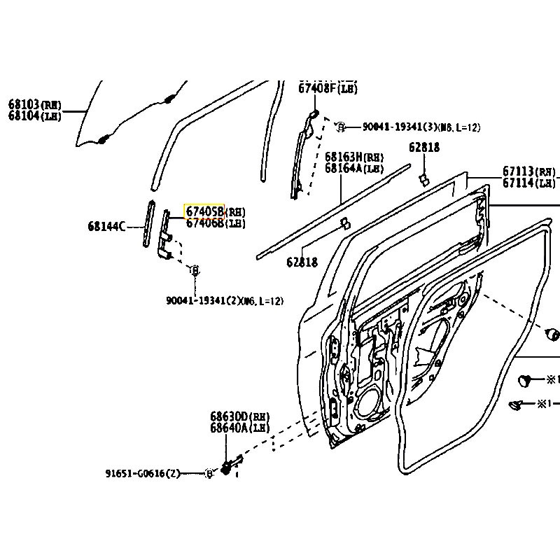 Xương dẫn hướng lên xuống kính cánh cửa trước trước RH Rush - hãng TOYOTA | 67405BZ060