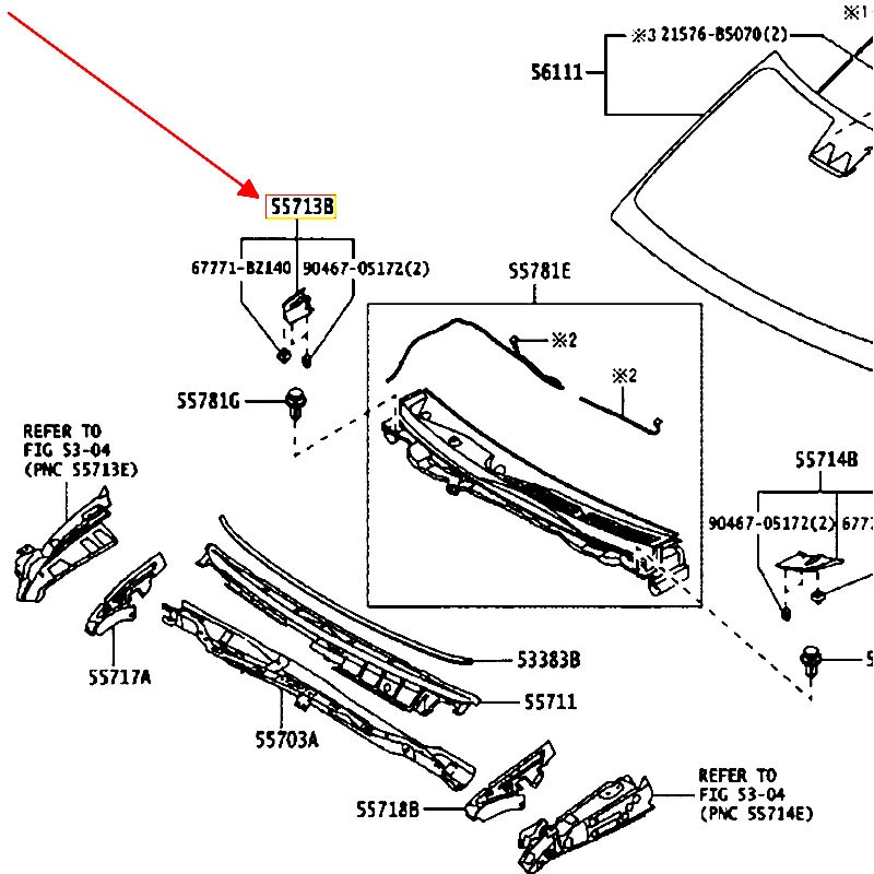 Ốp kính chắn gió trước Raize 2022 - hãng TOYOTA | 53445BZ080