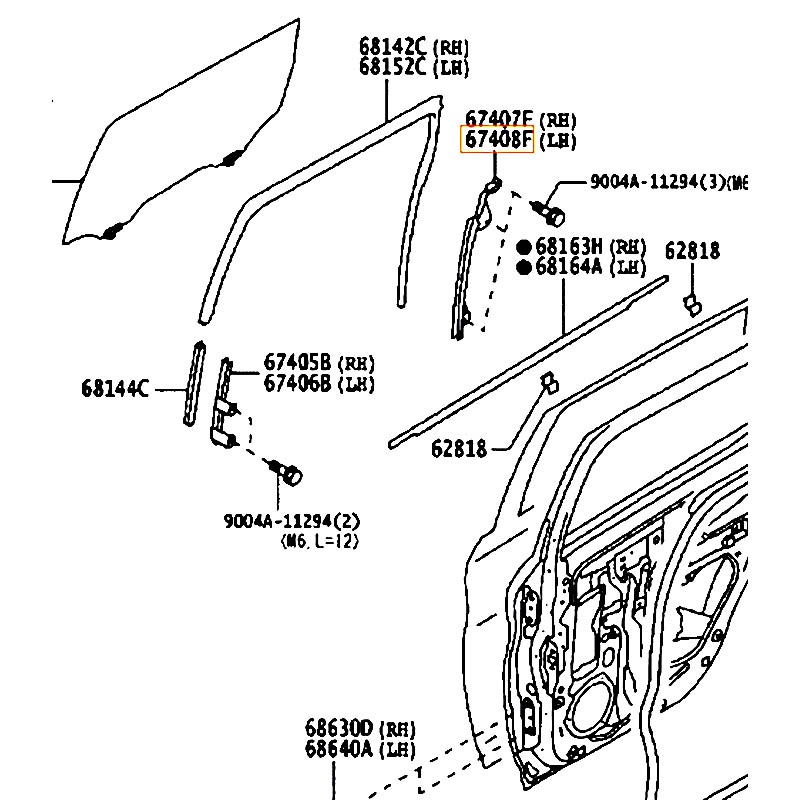 Xương dẫn hướng lên xuống kính cánh cửa sau LH Rush - hãng TOYOTA | 67408BZ180